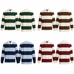 Polo à manches longues rayé imprimé sur mesure, vêtements décontractés pour hommes, style rugby, coton mélangé, streetwear, polo tendance pour hommes - Product Image 6