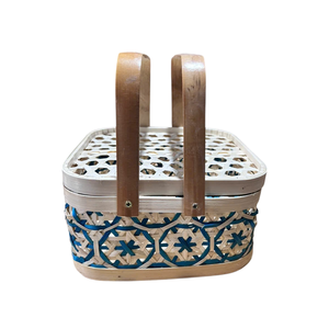 Cesta de Regalo de Lujo para Fiestas, Caja de Regalo Cuadrada de Bambú para Uso Industrial, Cesta de Paja Tejida con Doble Asa, Estilo Picnic Premium Festivo - Product Image 4