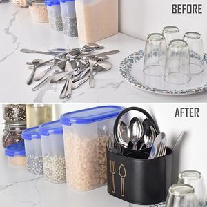 Porta Cubiertos de Metal Negro con Íconos de Tenedor y Cuchara, Organizador de Cocina Minimalista, Tipo Vertical, Diseño Duradero - Product Image 6
