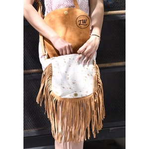 LW Handmade Brown Leather Saddle Bag <b>Unique</b> Leopard Cow Print Western Fringe Purse with Single Strap Vintage Dress Lady Style - Product Image 4