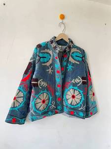 Handmade Indian Suzani Embroidery <b>Velvet</b> <b>Jacket</b> for <b>Women</b> Floral Embroidery Stripe Button Quilted <b>Jacket</b> At Wholesale Price - Product Image 4
