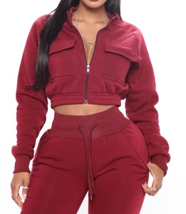 Ensemble de survêtement rose pour femmes, manches longues, couleur unie, décontracté, avec poches latérales, fermeture à cordon - Product Image 5