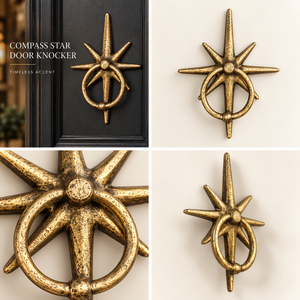Battant de porte décoratif inspiré de la navigation, en forme d'étoile boussole dorée avec anneau circulaire, pour l'entrée - Product Image 6