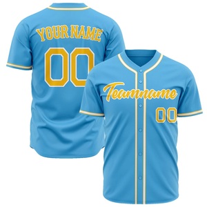 Maillot de baseball bleu clair personnalisé pour homme, manches courtes, boutonné, nom de l'équipe imprimé par sublimation, évacuation de l'humidité, vêtements de sport pour adultes - Product Image 1