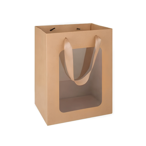 Kraft Paper <b>Gift</b> <b>Bags</b> with Transparent Window Kraft Shopping <b>Bags</b> with Handles for Bouquet <b>Christmas</b> Birthdays Festivals Party - Product Image 1