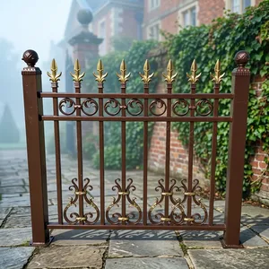 Rampe de porche traditionnelle en fonte avec finition dorée Fleur de Lys, balustrade extérieure résistante à la rouille, main courante extérieure - Product Image 3