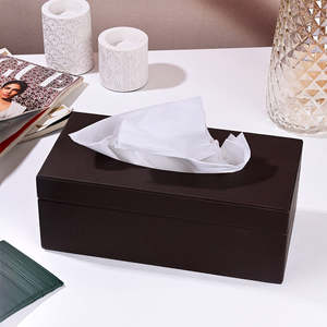 Caja de pañuelos y servilletero de cuero vegano de lujo, ecológico, con núcleo de MDF y detalles en azul marino para decoración de coches clásicos y oficinas. - Product Image 3