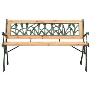 Banc de jardin en bois de sapin vert massif avec structure en fonte et revêtement en PVC, mobilier de patio en bois naturel - Product Image 2