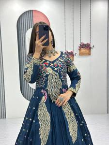 Pure Vichitra Sequence Work Lehenga ShrugSet Vichitra Silk Heavy Sequence & Thread Embroidery Work Top Lehenga With <b>Shrug</b> Set - Product Image 3