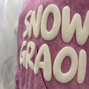 Snow Grace Oversized Crop <b>Hoodie</b> <b>Pink</b> Raised Rubber Print Unisex French Terry Winter Style - Product Image 6