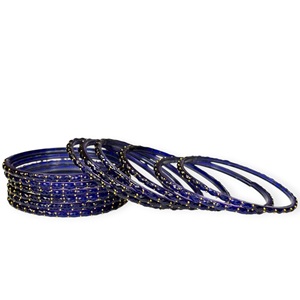Hot Trending Dark Blue Gold Plated Kashmiri Raindrop Glass Bangles Crystals Gold Accents Lightweight <b>Wedding</b> at Wholesale Price - Product Image 3