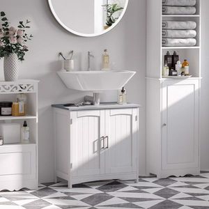 Mobiletto Moderno Bianco con Lavabo a Colonna e Doppia Anta in MDF per Bagno o Palestra, Ideale per Uso in Magazzino - Product Image 3