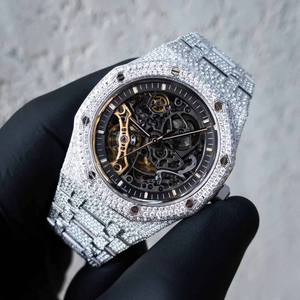 Bijoux noirs de l'océan A.P. Montre automatique de luxe Skeleton avec moissanite, cadran 41 mm, bracelet 20 mm, boîtier en alliage d'acier inoxydable, fermoir caché - Product Image 4