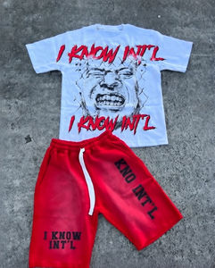 Ensemble T-shirt et short graphique personnalisé pour homme, tenue deux pièces streetwear, survêtement décontracté d'été, ensemble mode 100% coton délavé - Product Image 5