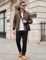 Blouson Bomber Classique Marron en Daim PU pour Hommes, Veste Décontractée Zippée, Vente en Gros, Logo Personnalisé, Fabricant de Vêtements OEM