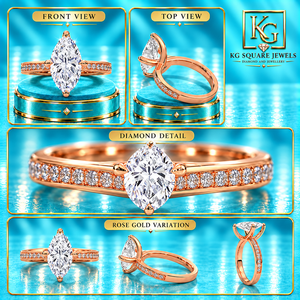 Anillo de Diamante Marquise Cultivado en Laboratorio en Oro Rosa Radiante para Mujer, para Compromiso, Aniversario, Boda y Fiestas - Product Image 4