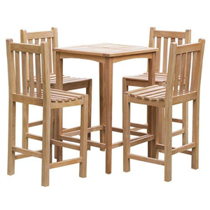 Laguna Teak Commercial Use <b>Bar</b> Set Square <b>Table</b> 4 Slat Back Chairs Outdoor <b>Bar</b> Furniture Scandinavian Modern Design Handmade - Product Image 1
