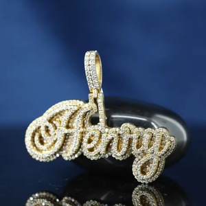 Pendentif double couche en moissanite glacée avec lettre, plaqué or 18 carats, breloques personnalisées avec initiales, pendentif de luxe hip-hop bicolore - Product Image 1