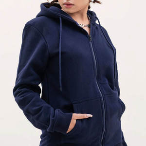 Wholesale Design Custom Logo Women's <b>Zipper</b> Up Hoodie & Sweatshirt Fleece Solid Color Full Sleeve Regular Fit Breathable Hoodies - Product Image 2