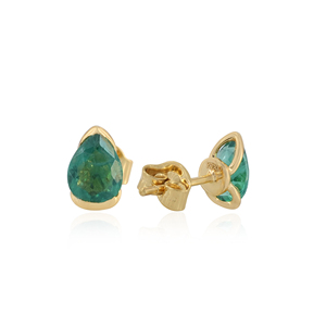 Natural Green Diamond Pear <b>Stud</b> <b>Earrings</b> in Solid 14K Yellow Gold Minimalist Gemstone <b>Stud</b> <b>Earrings</b> Fine Jewelry Gift for Her - Product Image 1