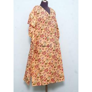 Robe tunique longue pour femme, noire et blanche, élégante, style plage, en coton biologique, imprimé floral, kaftan d'été - Product Image 4