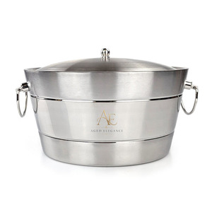 Premium Double Wall Stainless Steel Beverage Tub <b>With</b> <b>Lid</b> And Ring Handles Brushed Metal Party Ice <b>Bucket</b> Wholesale Supply - Product Image 1