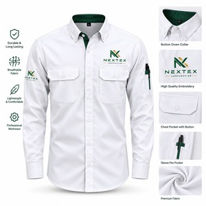 Chemise d'uniforme d'entreprise pour homme, chemise de travail blanche en coton respirant à manches longues avec impression de logo, mode professionnelle - Product Image 6