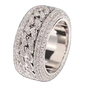 Anillo de Eternidad de Plata 925 con Diamantes para Hombre, Diseño de Cadena, Engaste Pavé, Estilo Hiphop, Uso Diario - Product Image 1