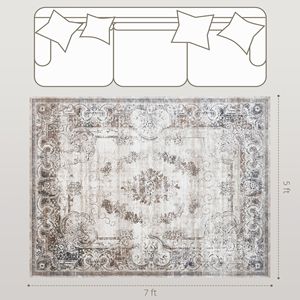 5x7 Boho Brown Area Rug Juego de alfombras lavables a máquina para sala de estar Dormitorio Comedor Cocina Hogar Oficina - Product Image 3