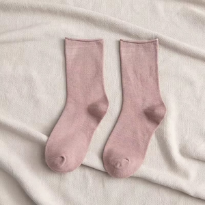Prix d'usine Chaussettes de Pilates pour femmes en coton peigné, chaussettes mi-mollet automne-hiver, nouvelle couleur unie, séchage rapide, avec revers de maintien - Product Image 5