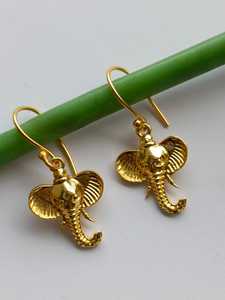 Gold Plated <b>Elephant</b> Dangle Earrings Hammered Animal Charm Drop Earrings for <b>Gift</b> and Fashion Jewelry - Product Image 2