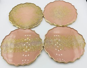 Resin Round Pink Gold Glitter Coasters Glam <b>Table</b> <b>Mats</b> Reusable 400mm Tea Coaster For <b>table</b> Home Decor Hotel Restaurant UO INDIA - Product Image 1