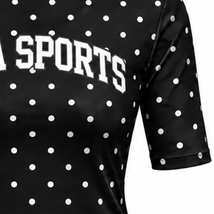 <b>Black</b> Polka Dot <b>Women</b> Mock Neck Short Sleeve T <b>Shirt</b> Slim Fit Stretch Casual Printed Top Fashion Summer Apparel Wholesale Custom - Product Image 5