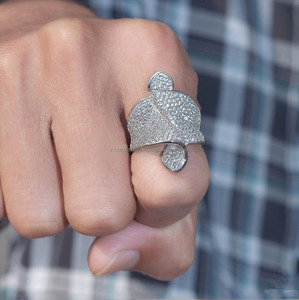 Iced Artistic Curved Leaf Inspired Men's Cluster <b>Ring</b> Full Pave Moissanite Sterling <b>Silver</b> Bold Hip Hop Bling Jewelry Gift Him - Product Image 1