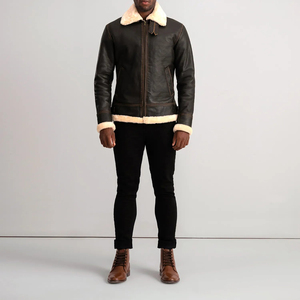Veste en cuir véritable pour homme, style motard, avec doublure en fausse fourrure, coupe-vent, manteau d'hiver, fermeture éclair - Product Image 4