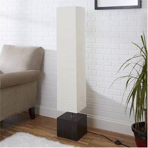Lámpara de Pie de Papel de Arroz Blanco con Base de Madera Oscura, Iluminación Elegante para Decoración del Hogar - Product Image 3