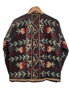 Veste marron à col montant et manches longues, brodée à la main avec des motifs floraux, veste vintage bohème pour femmes - Product Image 5