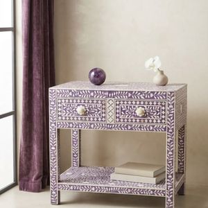 Floral Resin Bone Inlay Nightstand 2 <b>Drawer</b> End Table <b>Side</b> Cabinet <b>Bedroom</b> Accent Table - Product Image 2
