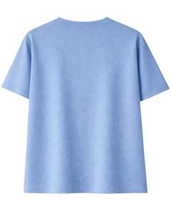 Camiseta de Mujer Azul Cielo Personalizada con Bordado de Patchwork, Cuello Redondo de Algodón Suave, Manga Corta Informal, Top Ligero de Verano - Product Image 2