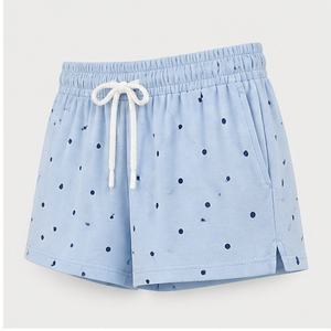 Shorts de détente pour femmes, coupe droite décontractée, à pois bleu glace, avec cordon de serrage, en jersey modal classique WPSHORT-0032 - Product Image 3