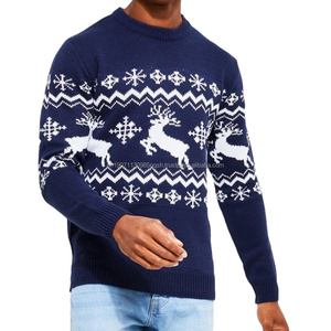 Pull tricoté jacquard personnalisé OEM pour homme, motif renne et lettres, pour l'hiver et Noël, haute qualité, coupe ajustée, vente en gros - Product Image 1