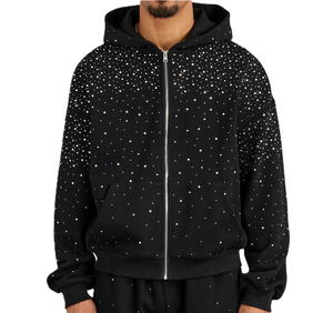 DISCOVER-IMPEX Sweat à capuche tricoté unisexe noir 100% coton, coupe régulière, doublé, écologique, avec strass et finition spray wash, collection hiver - Product Image 5