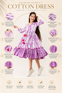 Robe en coton tie-dye bohème pour femme, élégante, col en V, manches élastiques, coupe fluide, ourlet à volants, robe midi décontractée pour l'été et les occasions festives - Product Image 4