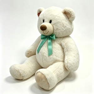 customized <b>large</b> cream white teddy bear <b>plush</b>, classic white stuffed teddy bear, sitting big <b>plush</b> bear with green satin bow - Product Image 5
