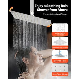 Sistema Doccia a Pioggia da Soffitto da 10 Pollici, Doccetta Girevole a 3 Funzioni, 6 Getti per il Corpo, Set Doccia, Set Accessori Bagno - Product Image 5