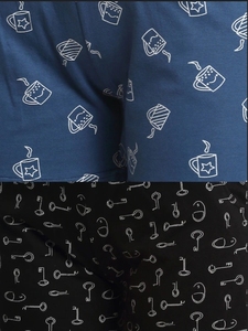 Women's Printed Navy Blue Shorts With Coffee Cup Pattern <b>Elastic</b> Waist Knitted Cotton Casual Regular Fit - Product Image 4