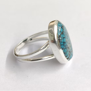 925 Sterling Silver Natural Turquoise <b>Ring</b> Handmade Oval Cabochon Statement Jewelry <b>Split</b> Shank Minimalist Band - Product Image 3