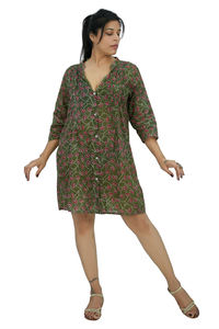 Vestido de Mujer con Estampado Floral de Poliéster, Cuello en V con Botones, Fabricante - Product Image 3