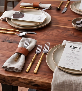 Ensemble de couverts élégants en acier inoxydable bicolore doré à facettes avec manche martelé, idéal pour les banquets, les fêtes et l'utilisation en cuisine - Product Image 6
