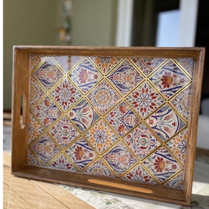 ถาดไม้ทำด้วยมือทำจากไม้มะกอกตกแต่งทรงกลมถาดไม้กลมจากอินเดีย - Product Image 1